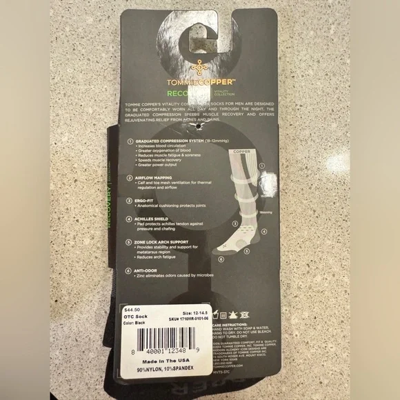 TOMMIE COPPER Size 12-14.5 Recovery Vitality Collection Crew Sock Men's NEW - Picture 6 of 7